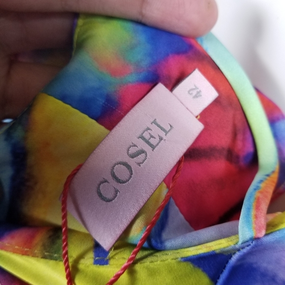 Cosel Anthos Vacation Coral Rainbow Psychedelic Exposed Back Midi Dress Sz 6 NWT - Picture 9 of 10